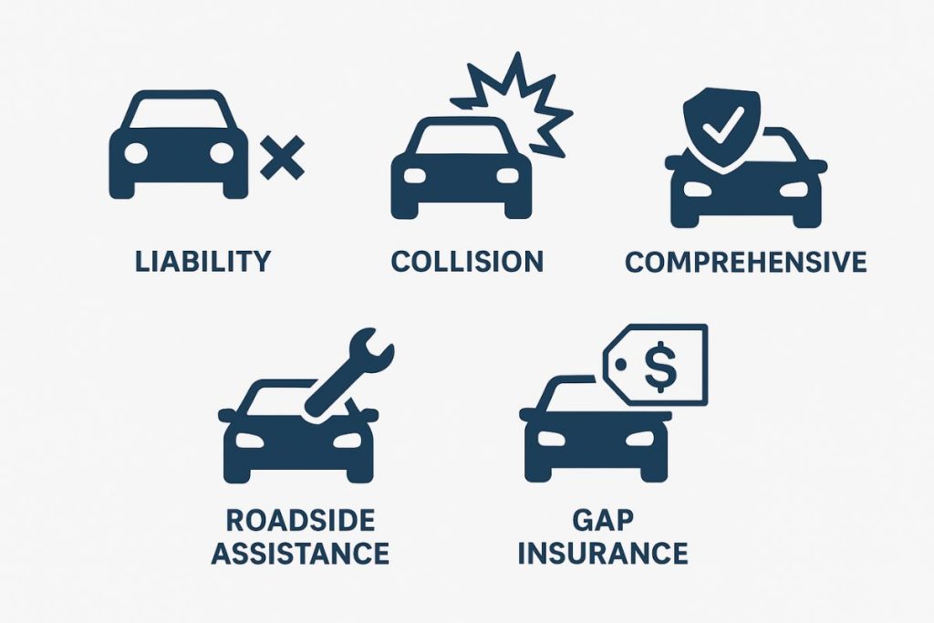 Icons showing car insurance coverage options from car insurance companies USAA.