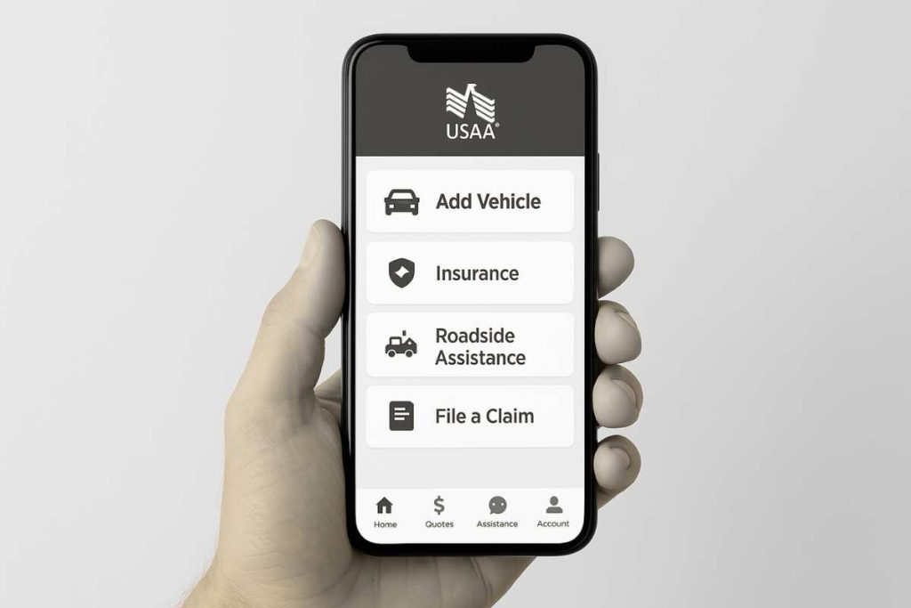 USAA Insurance Add a Vehicle feature being used to add a new car through the mobile app.