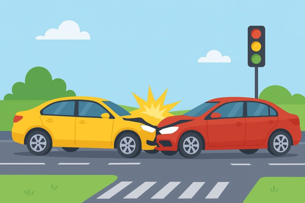 Illustration of a car crash at an intersection highlighting the need for vehicle insurance in Florida