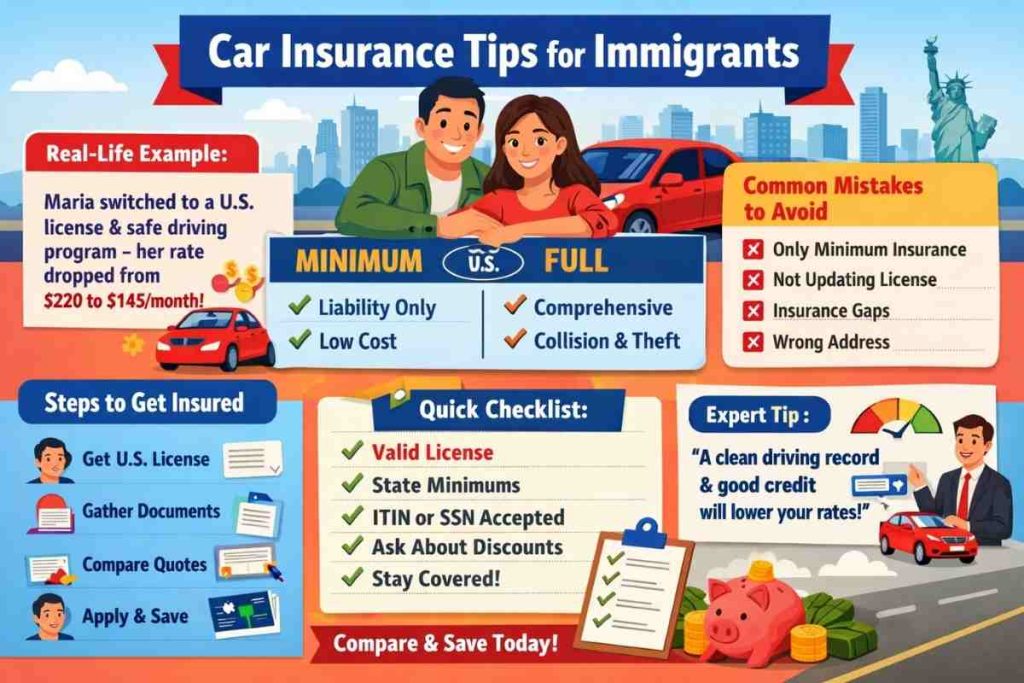 Cheap Car Insurance for Immigrants Young immigrant checking car insurance options in the USA for 2026