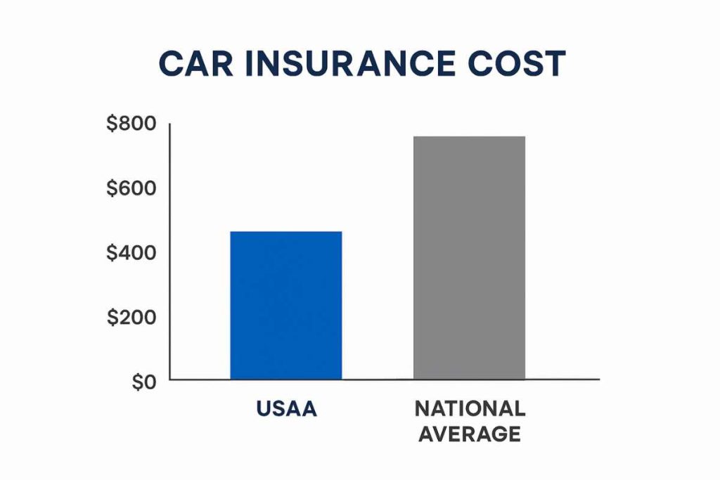 “Chart showing the average USAA car insurance cost compared to national rates.”